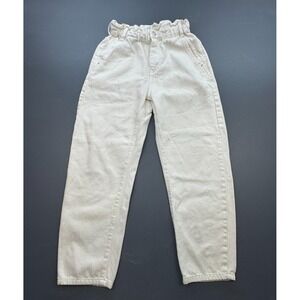 Zara Paperbag Waist Pants Women's Size 4 Off White High Rise Casual Tapered